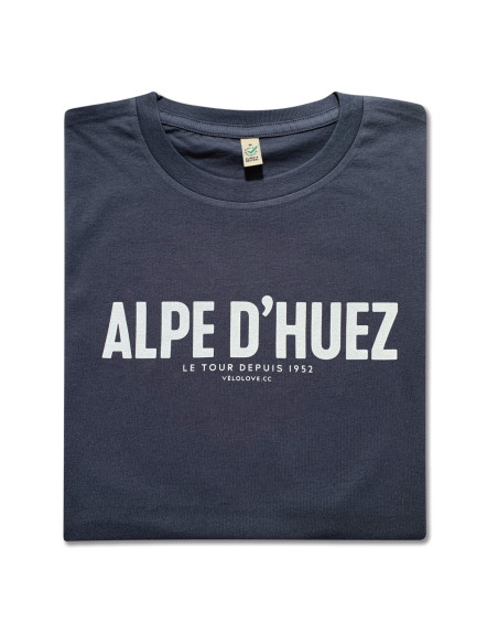 Alpe D'Huez Text Cool Grey and White Organic T-Shirt