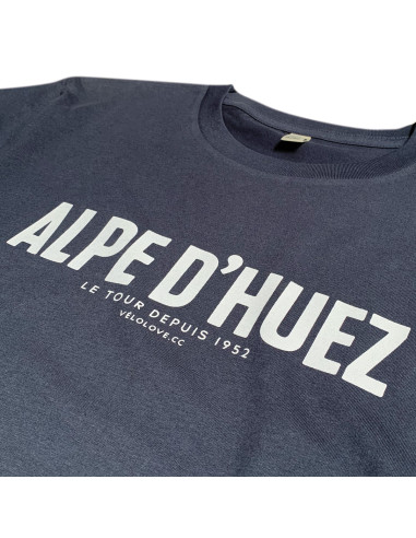 Alpe D'Huez Text Cool Grey and White Organic T-Shirt