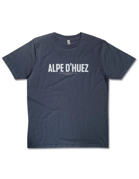 Alpe D'Huez Text Cool Grey and White Organic T-Shirt