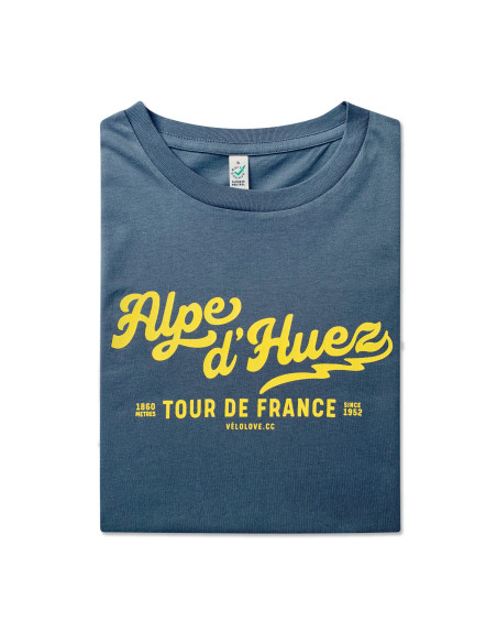 Alpe D'Huez Script Type Organic Grey Tshirt