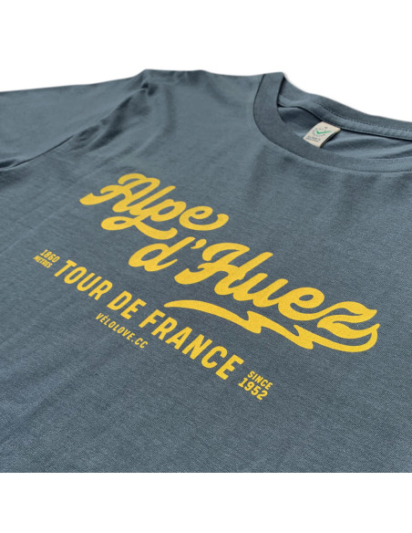 Alpe D'Huez Grey and Yellow Organic Tshirt